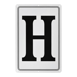 M METERXITY Aluminum Letter Sign H, 11.8 Inch House Numbers and Metal Letters, Parking Spot Letter Signs, Metal Letter Wall Decor for Garden/Door/Mailbox [Black Text On White]