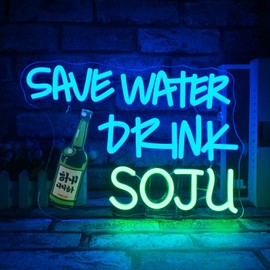 WEDXIXI Save Water Drink Soju Neon Sign Dimmable Jinro Soju Led Signs for Wall Decor LED USB Powered Bar Neon Light Sign for Bar Liquor K-pop Retro Party Beer Club Restaurant Business Decoration