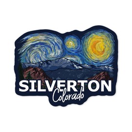 Die Cut Sticker Silverton, Colorado, Pikes Peak, Starry Night, Vinyl Sticker 3 to 6 inches, (Waterproof Decal for Cars, Water Bottles, Laptops, Coolers), Large