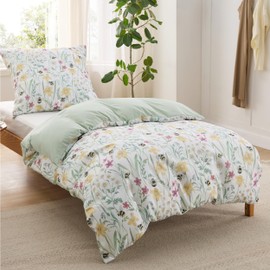 BEDSURE Bed Linen 135 x 200 cm 2-Piece Duvet Cover - Bedding Sets 135 x 200 cm with Pillowcase 80 x 80 cm, Oeko-Tex Reversible Bed Linen Bedding Green Flowers Plant Pattern for Single Bed with Zip