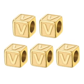 PATIKIL Steels Letter Beads, 5 Pcs Large Square Metal Letter Charms for Bracelets Necklaces Bag Charms Shoe, V, Gold