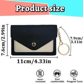 AfitLulu Credit Card Holder Wallet with Keychain and 2 Compartment, Card Wallet PU Leather Bus Pass Holder Snap Closure Credit Card Wallet Slim Card Purse Card Case for Various Cards (Black)