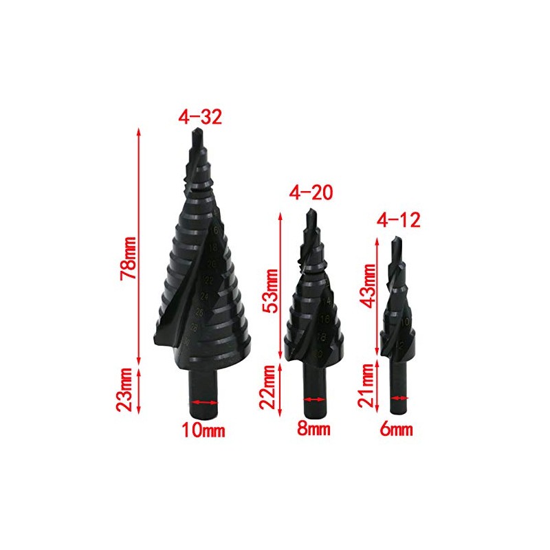 Mengshen HSS High Speed Steel Step Drill Bit 3-Piece Set