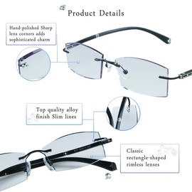 LifeArt Blue Light Blocking Glasses, Computer Reading Glasses, Anti Blue Rays, Reduce Eyestrain, Rimless Frame Tinted Lens with Diamond, Stylish for Men and Women (+1.50 Magnification)