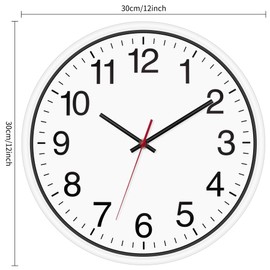 Foxtop White Wall Clock Silent Non-Ticking 12 Inch Quartz Battery Operated Round Analog Wall Clock for Classroom School Office Living Room Bedroom Home