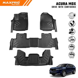 MAXPRO Floor Mats for Acura MDX 2022-2026 | 3 Row Complete Set | All-Weather Waterproof Heavy-Duty TPE Floor Liners | Custom Fit, Anti-Slip, Easy Clean