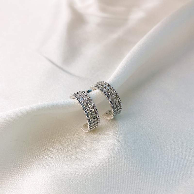 925 silver 18k gold two-line cubic ring earrings pink gold