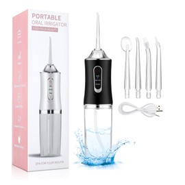 Irrigador Bucal, 3 Modos 4 Puntas, Limpieza Dental Portatil, Water Flosser Irrigador IPX7 Impermeable Limpiador de Dientes Hilo Dental de Agua Irrigador Oral para Hogar y Viajes Negro