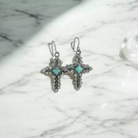 Unbranded Sparkling Cross Earrings with Crystals & Turquoise – Elegant Christian Earrings