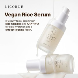 LICORNE Sérum Coreano de Arroz Vegano para Rostro con AHA y PHA, Hidratante e Iluminador, Rutina K-Beauty para Piel Suave y Luminosa, 45 ml