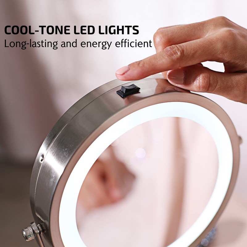 OVENTE 7'' Lighted Makeup Mirror with 1X/7X Magnification, Cordless Tabletop