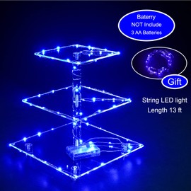OLACHIKKO Cupcake Stand, 3-Tier Square Cupcake Holder with LED light String, Acrylic Cupcake Tower Display-Dessert Tower-Pastry Stand-Cupcake Tier Stand for Wedding, Birthday party ( Blue Light)