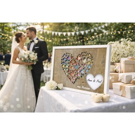 Traumwelten-Zimmermann Wedding Money Gift in Picture Frame with Real Glass, Creative Money Gift Packaging for Bride and Groom, Wooden Heart Motif, Wedding Gift, 18 x 24 cm