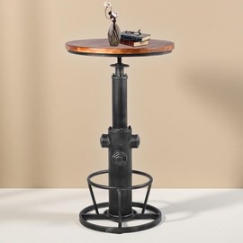 BOKKOLIK Industrial Bistro Bar Table 38.6-44.4inch Height Adjustable Farmhouse Pub Table for Kitchen Dinning Room Office Swivel Wooden Top