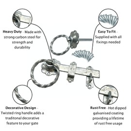 Ring Gate Latch | 6 INCH / 150mm | Twisted Pattern | Hot Dip Galvanised
