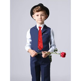 Rumnoke Kids Sequin Pre-Tied Necktie Child Adjustable Sparkle Neck Tie Glitter Ties for Dance Party Stage Performance Costume Red