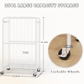 250L Stuffed Animal Storage, Kid Plush Toy Organizer with Wheels, Animal Zoo Toy Holder with Metal Frame & Elastic Cord for Living Room Nursery Playroom Bedroom Kids Toddler Room Space Save (White)