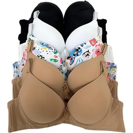 6 Pieces ADD 1 Cup Lace Polka Dot Wired Double Pushup Push Up Bra B/C (36B)