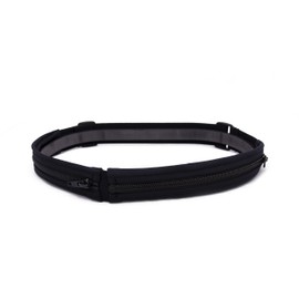 SPI Glide Buckle-Less, Adjustable Twin Pocket Running Belt (Black)