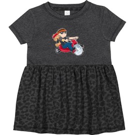 inktastic Boy Riding Tricycle in Biker Gear with Teddy Bear Infant Dress 18 Months Vintage Smoke with Leopard Print 2ad39