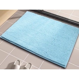 LEZUAN Chenille Bath Mat, Soft Bath Mat, Non-Slip Bath Mat, Absorbent Bathroom Rug, Fluffy and Washable (Blue, 40 x 60 cm)