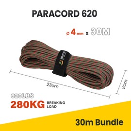 Brotree Paracord 4 mm 30 m 9 Strands 100% Nylon Rope Cords Type III for Survival, Outdoor, DIY, Breaking Load 280 kg (Apocalypse)