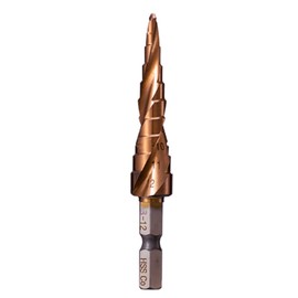 TSUCIA M35 Step Drill HSS-CoSteel Bit Hexagonal Spiral Stainless Steel Titanium Coated Spiral Drill 0.1 - 0.5 inch (3 - 12 mm) / 10 Steps