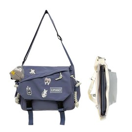 Cute Crossbody Bag, 15.6 Inch laptop messenger bag for women, Aesthetic Shoulder Bag with Cute Pins and Ornament Blue