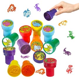 The Dreidel Company Dinosaur Stampers Theme Self-Ink Stamps for Kids, Crafts Party Favors, Assorted, 1.4" Inch Stamp (6-Pack)