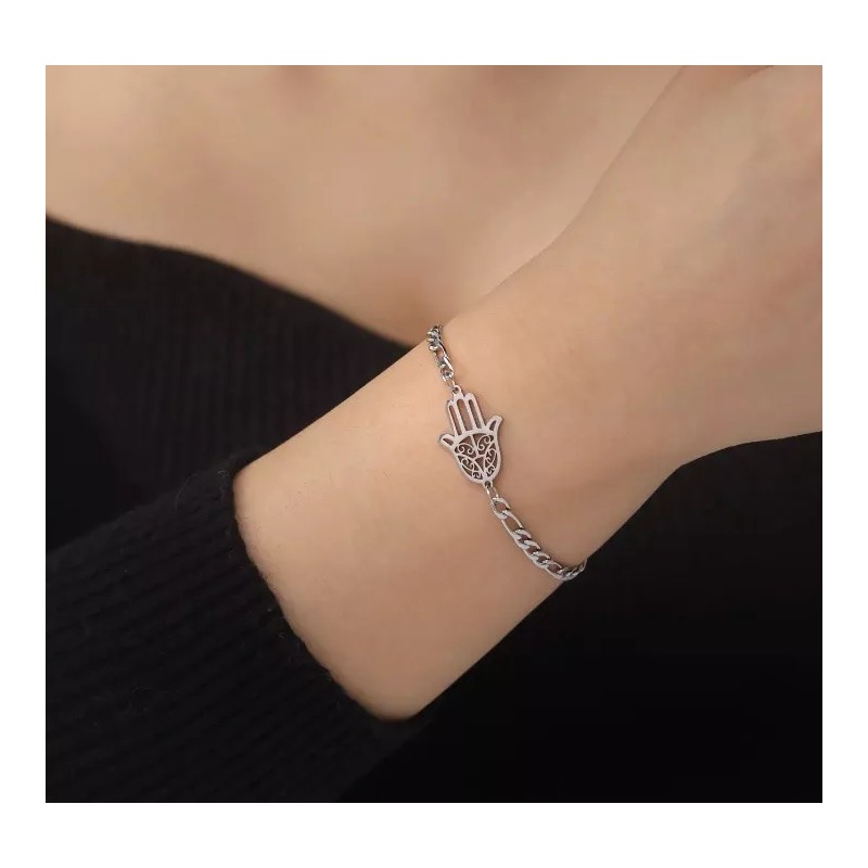COLIBRI ALEGRE Pulsera Mano De Fátima Plateada