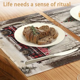 Red Truck Placemats Set of 6,Christmas Tree Waterproof Non-Slip Washable Table Mats for Kitchen Dining Holiday Party Wedding Decor 12x18 Inch