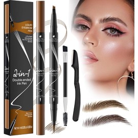Eyebrow Pencil, Waterproof and Sweatproof Eyebrow Pencil, 2-in-1 Eyebrow Pencil with 4 Fork Tip Applicator, Eyebrow Pencil Can Easily Natural Eyebrow Brows (Dark Brown-B)
