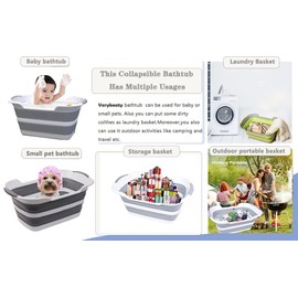 Collapsible Pet Bathtub for Dogs & Cats | Foldable Portable Dog Tub with Drainage Hole | Large 25L Bath Tub for Travel, Camping | Lightweight PP & TPR Material (23x16x11in)