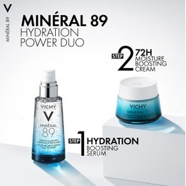 Vichy Minéral 89 Hydrating and Plumping Hyaluronic Acid Serum and 72H Moisture Boosting Cream Daily Routine Bundle, Face Serum and Moisturiser Duo For All Skin Types