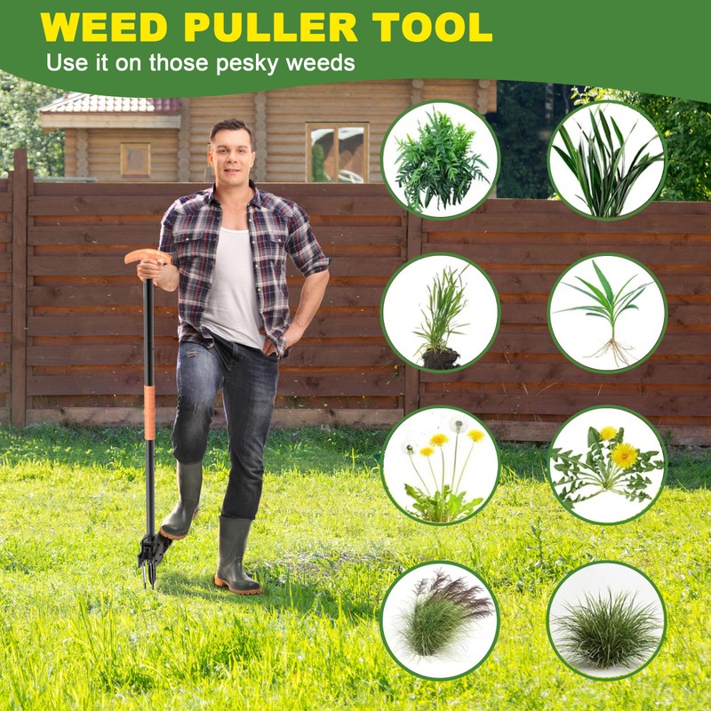 ZHENHAN Weed Puller Tool,43" Iron Stand-Up - No Bend Push-Pull