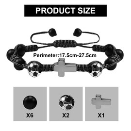 XFSRG Football Bracelet with Cross for Boys Made of Obsidian for Communion Confirmation or Easter for Sons Grandchildren and Teenagers