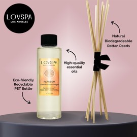 LOVSPA Refresh Citrus Reed Diffuser Oil Refill with Reed Sticks | Sicilian Blood Orange | Energizing Grapefruit & Bergamot Fragrance Oil Scent Sticks | Made in The USA