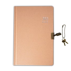 LIMEQKI Diary with Lock, A5 Vintage Journal with Lock, 192 Sheets/384 Pages, Kraft Paper Inserts for Men and Women (Brown)