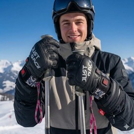 JRZHX Heated Gloves for Men - 7.4V Rechargeable Hand Warmer, Waterproof Zipper Pockets for Batteries - Anti-Lost Rope & Snow Stopper (Black, Small)