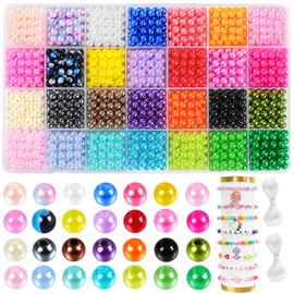 DIYDEC 1680 Pieces 28 Colours Round Colourful Beads for Threading, 6 mm Colourful Craft Beads Colourful Faux Pearls with Hole for Making Jewellery Bracelets Necklace Earrings DIY Crafts