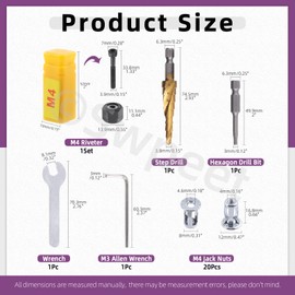 Swpeet 25Pcs M4 Jack Nuts and M4 Hand Rivet Nut Gun Mandrel with Installation Tool Assortment Kit, Petal Nuts Nutserts Jacknut Screws Phillips Insert Bit Hex Shank Assembly for Hollow Wall Iron