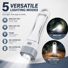 MVIOCS Solar Flashlight Lantern, High Lumens Rechargeable LED RGB Mood Light, 6 Lighting Modes Waterproof Flashlight with Hook for Camping, Emergency, Hiking, Power Outage, Home