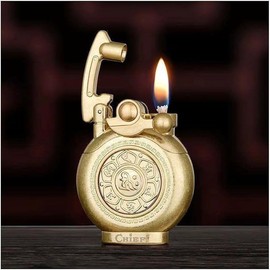 Vintage lighters, Reusable Trench lighters, Cool lighters, Suitable for Birthday Gifts for Men's Fathers and Husbands (Blue)(Free of Butane Gas) (Gold)