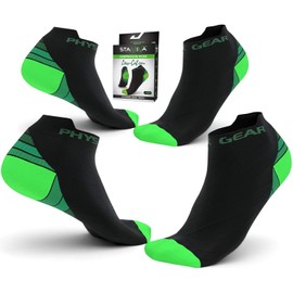 Physix Gear Sport Calcetines Running Hombres y Mujeres, los Mejores Calcetines de compresión, Calcetines Tobilleros para la Fascitis Plantar Hombre y Mujer, 2 Pares, S/M Verde/Negro