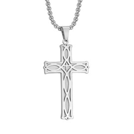 Yaumatea Men's Stainless Steel Infinity Celtic Cross Irish Knot Pendant Necklace, 22+2" Link Chain