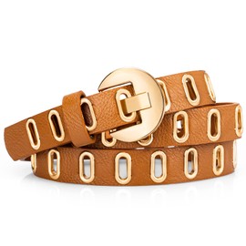 taffeta alley Thin Brown Belt Women, Studded Skinny Belts for Dresses and Jeans, Womens Leather Belt Punk Belt khaki 100cm