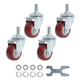 Finnhomy Swivel Caster Wheels 2 Inch Heavy Duty Threaded Stem Casters 1/2"-13 x 1" Set of 4 Premium Polyurethane Wheels PU Load Bearing 800 Lbs Anti-wear Smooth Casters, Red