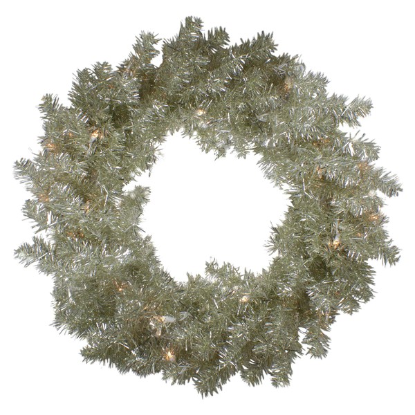 Pre-Lit Metallic Champagne Artificial Tinsel Christmas Wreath - 24 inch