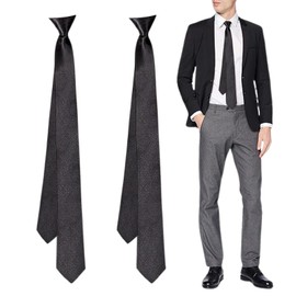 2pcs Black Tie for Men's, Solid Uniform Pre-tied Adjustable Neck Strap Tie Black Ties For Men for Wedding Funeral Formal Business Graduation School Uniforms