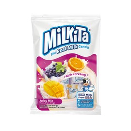 Milkita Creamy Milk Candy Variety Pack – Low-Sugar Healthy Sweets with Real Milk for Kids & Adults – Fat Free & Gluten Free Candy with Calcium (Mango, Orange, & Grapes - 25 Count Bag)
